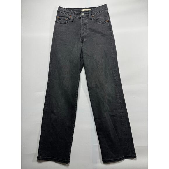 Levi's Women's Ribcage Straight Ankle Black Denim Jeans - Size 25x27 (25x26.5) - Picture 1 of 7